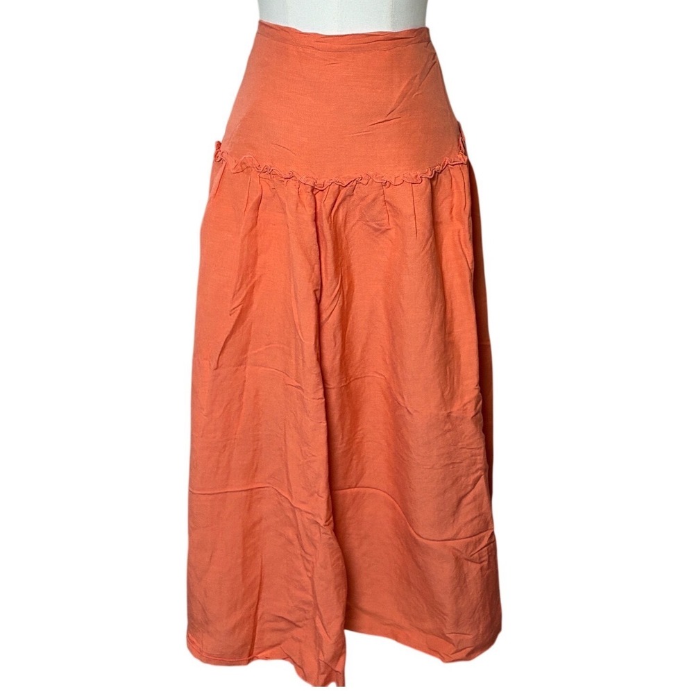 Giorgiano by Naji Coral Linen Blend Back Zip Ruffle Midi Skirt Plus Size 3X